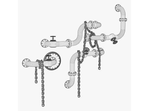 Industrial Pipe System with Chains M1 3D Model