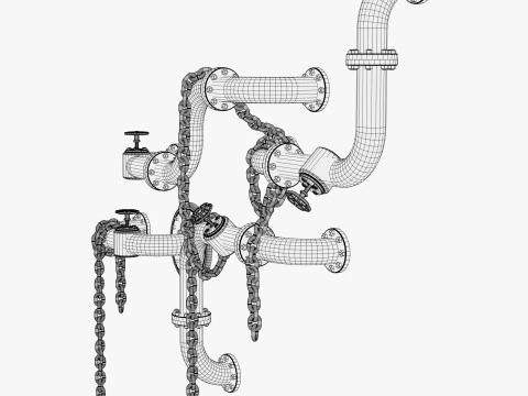Industrial Pipe System with Chains M1 3D Model
