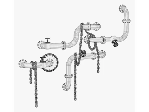 Industrial Pipe System with Chains M1 3D Model