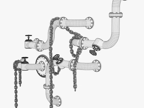 Industrial Pipe System with Chains M1 3D Model