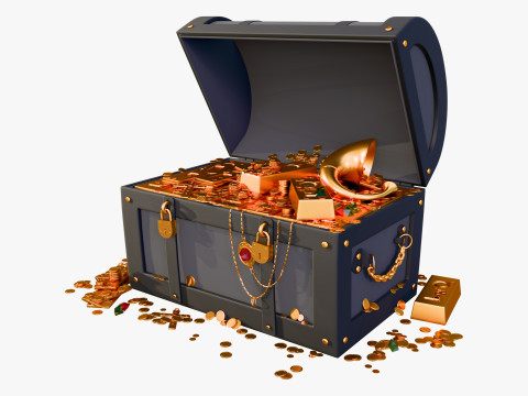 Treasure Chest With Gold and Gems M1 3D Model