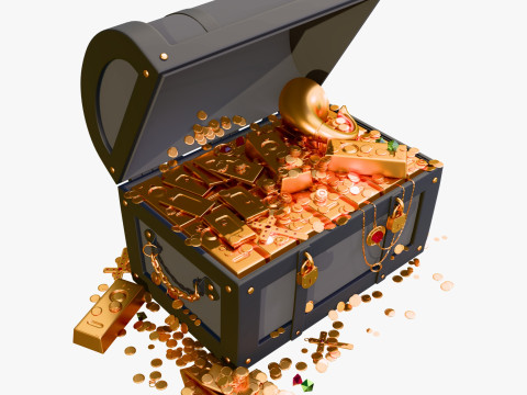 Skrzynia skarbów ze złotem i klejnotami M1 Model 3D