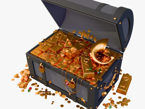 Сундук с сокровищами с золотом и драгоценными камнями M1 3D Модель