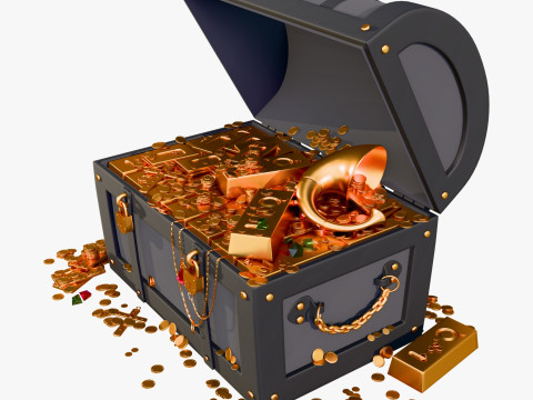 Skrzynia skarbów ze złotem i klejnotami M1 Model 3D