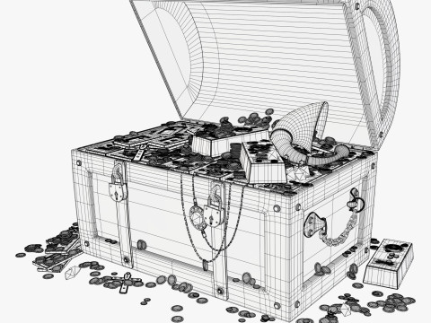 Skrzynia skarbów ze złotem i klejnotami M1 Model 3D