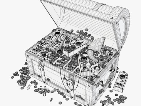 Skrzynia skarbów ze złotem i klejnotami M1 Model 3D