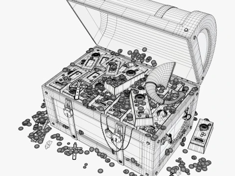 Сундук с сокровищами с золотом и драгоценными камнями M1 3D Модель