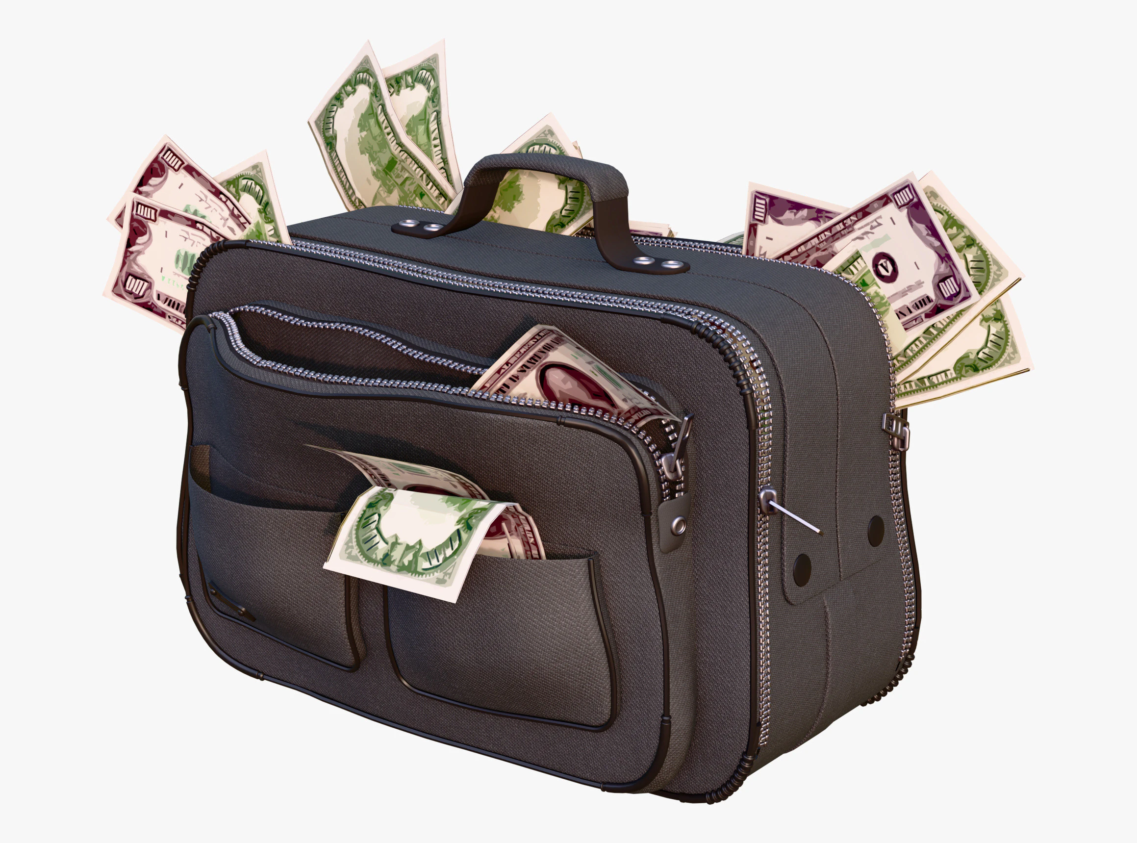 Money Bag with Cash M1 3D Model .c4d .max .obj .3ds .fbx .stl .blend 