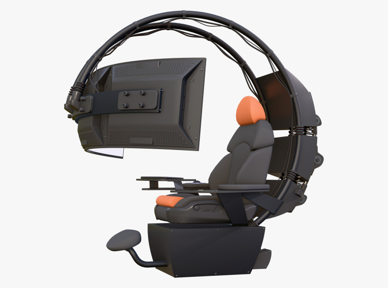 Gaming Workstation Chair with Triple Monitor M1 3D Model .c4d .max .obj .3ds .fbx .stl .blend 