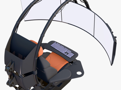 Gaming Workstation Chair with Triple Monitor M1 3D Model
