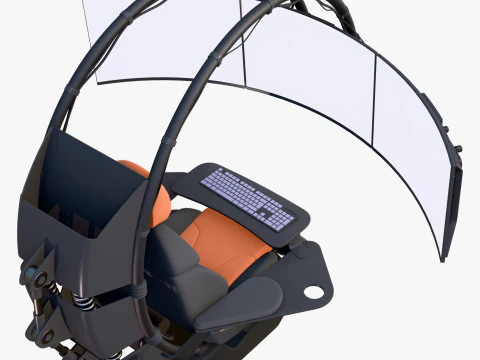 Gaming Workstation Chair with Triple Monitor M1 3D Model