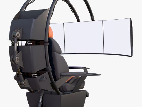 Gaming Workstation Chair with Triple Monitor M1 3D Model