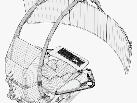 Gaming Workstation Chair with Triple Monitor M1 3D Model