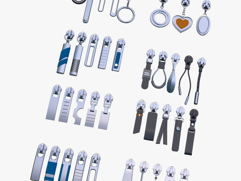 Zipper Pullers 38 Pieces Set M1 3D Model