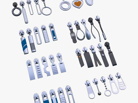 Zipper Pullers 38 Pieces Set M1 3D Model