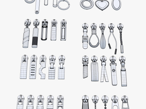 Zipper Pullers 38 Pieces Set M1 3D Model
