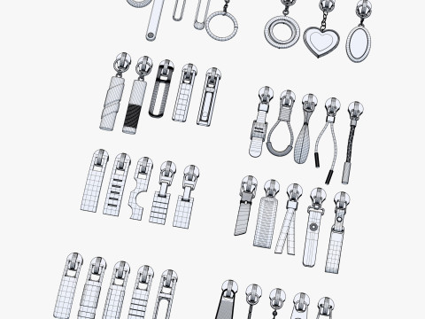 Zipper Pullers 38 Pieces Set M1 3D Model