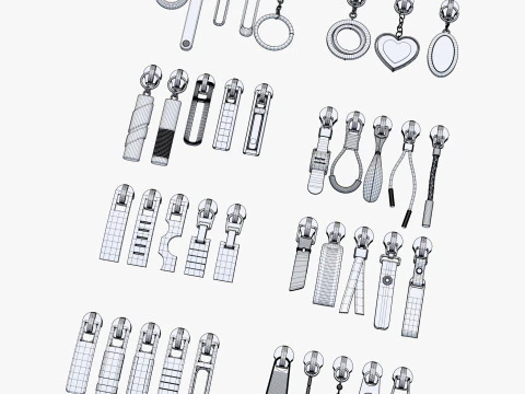 Zipper Pullers 38 Pieces Set M1 3D Model