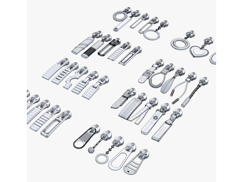 Zipper Pullers 38 Pieces Set M1 3D Model