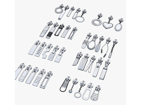 Zipper Pullers 38 Pieces Set M1 3D Model