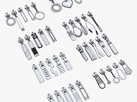 Zipper Pullers 38 Pieces Set M1 3D Model