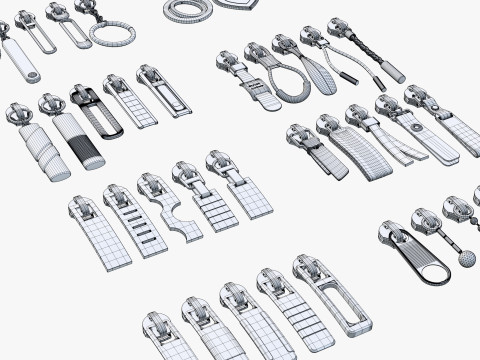 Zipper Pullers 38 Pieces Set M1 3D Model
