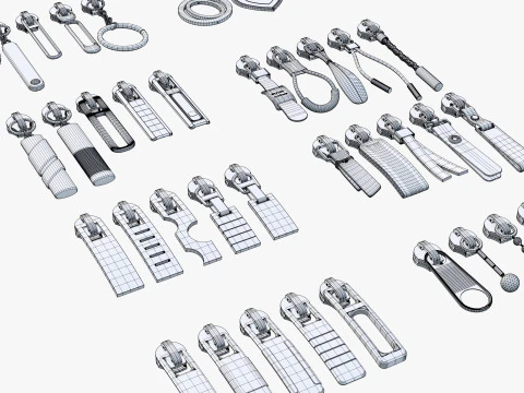 Zipper Pullers 38 Pieces Set M1 3D Model