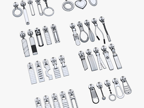 Zipper Pullers 38 Pieces Set M1 3D Model