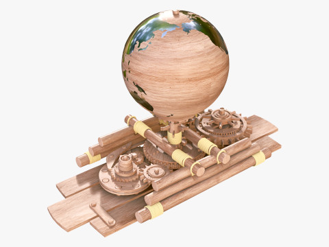 Globo terráqueo de madera con engranaje mecánico M1 Modelo 3D