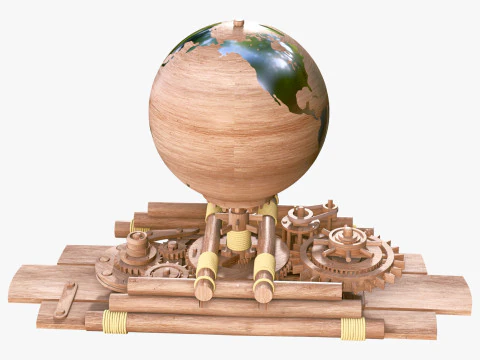 Mechanical Gear Wooden Earth Globe M1 3D Model