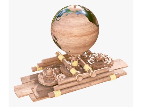 Mechanical Gear Wooden Earth Globe M1 3D Model