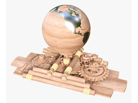Mechanical Gear Wooden Earth Globe M1 3D Model