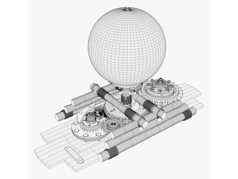 Mechanical Gear Wooden Earth Globe M1 3D Model