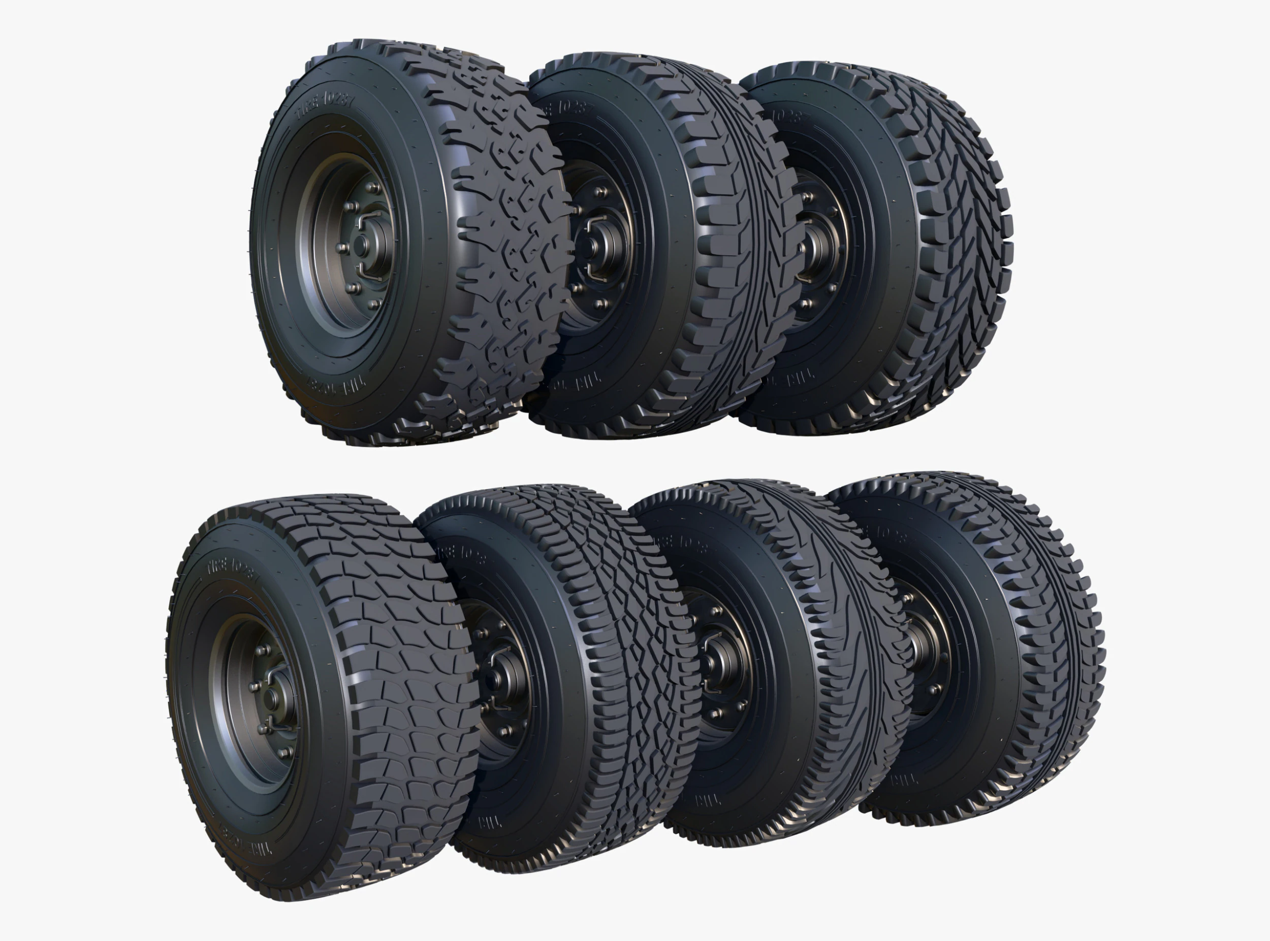 Vehicle Wheels 7 Pieces Set M1 3D Model .c4d .max .obj .3ds .fbx .stl .blend