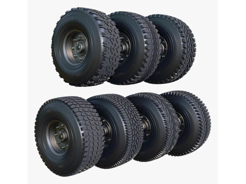 Vehicle Wheels 7 Pieces Set M1 3D Model