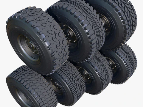 Vehicle Wheels 7 Pieces Set M1 3D Model