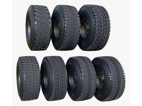 Vehicle Wheels 7 Pieces Set M1 3D Model