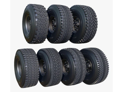 Vehicle Wheels 7 Pieces Set M1 3D Model