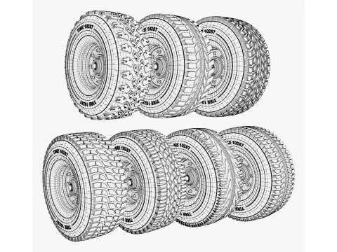 Vehicle Wheels 7 Pieces Set M1 3D Model