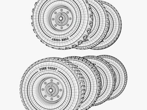 Vehicle Wheels 7 Pieces Set M1 3D Model