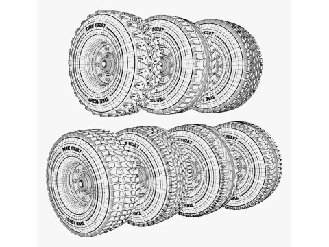 Vehicle Wheels 7 Pieces Set M1 3D Model