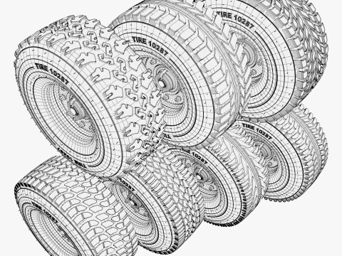 Vehicle Wheels 7 Pieces Set M1 3D Model
