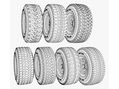 Vehicle Wheels 7 Pieces Set M1 3D Model