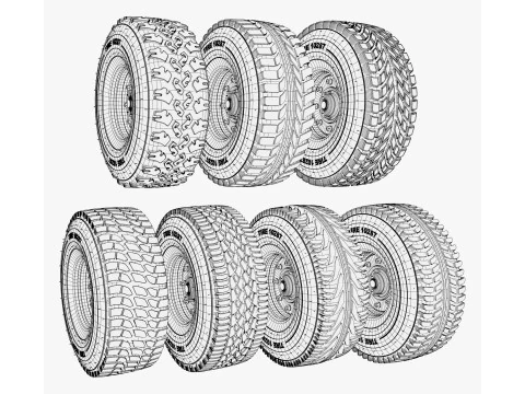 Vehicle Wheels 7 Pieces Set M1 3D Model