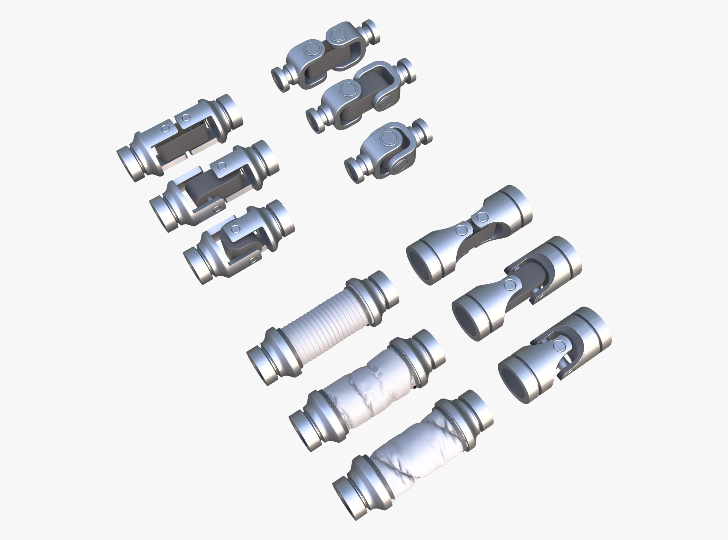 Cardan Shaft Joints 12 Pieces Set M1 3D Model .c4d .max .obj .3ds .fbx .stl .blend 