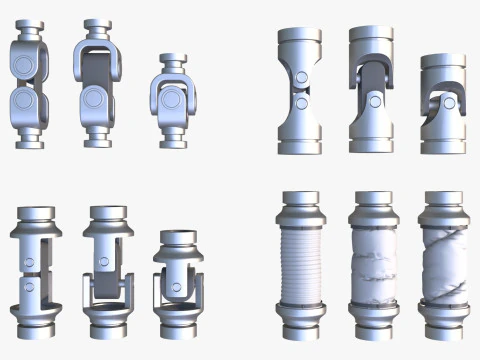 Cardan Shaft Joints 12 Pieces Set M1 3D Model