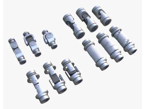 Cardan Shaft Joints 12 Pieces Set M1 3D Model