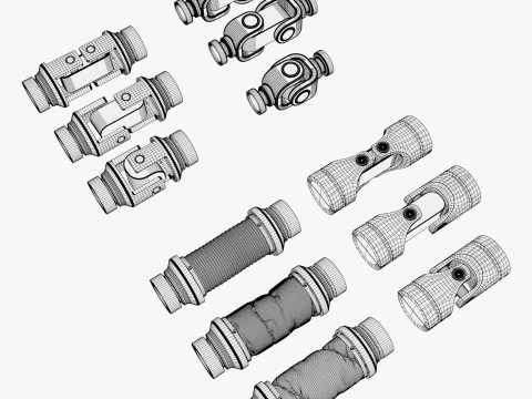 Cardan Shaft Joints 12 Pieces Set M1 3D Model