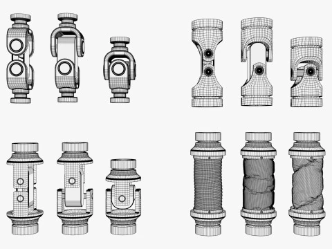 Cardan Shaft Joints 12 Pieces Set M1 3D Model