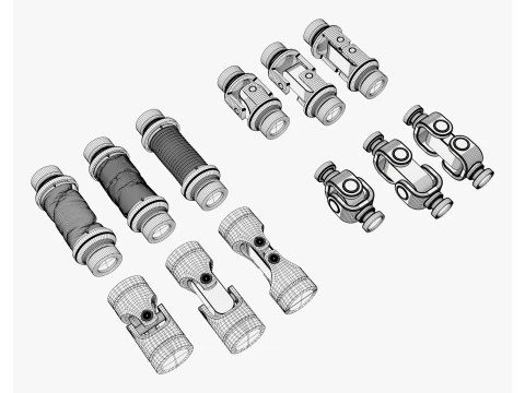 Cardan Shaft Joints 12 Pieces Set M1 3D Model